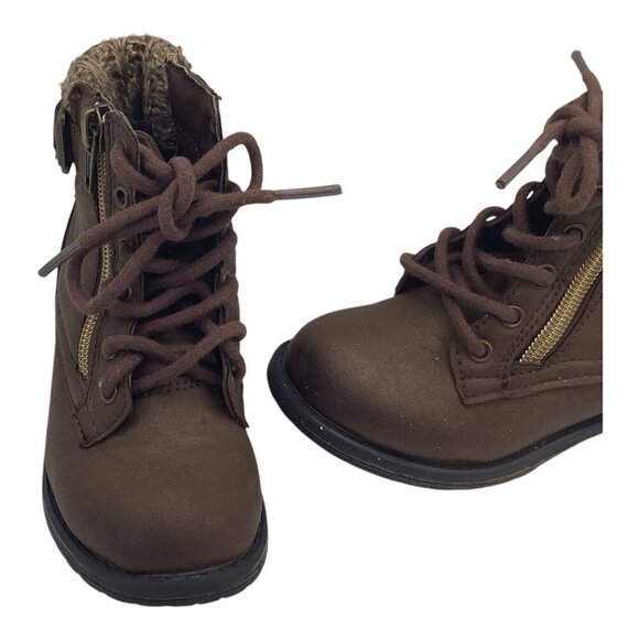 Wonder Nation Boots Toddler Girls Sz 8 Brown Lace Up W/ Side Zipper & Knit Cuff - Picture 7 of 12